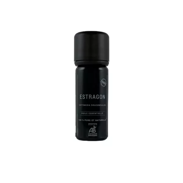 Flacon de 10 ml d’huile essentielle d’estragon BIO Olessen, cultivée et distillée en Normandie