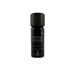 Flacon de 10 ml d’huile essentielle de menthe poivrée BIO Olessen, cultivée et distillée en Normandie