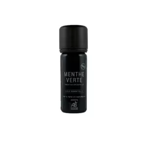 Flacon de 10 ml d’huile essentielle de menthe verte BIO Olessen, cultivée et distillée en Normandie