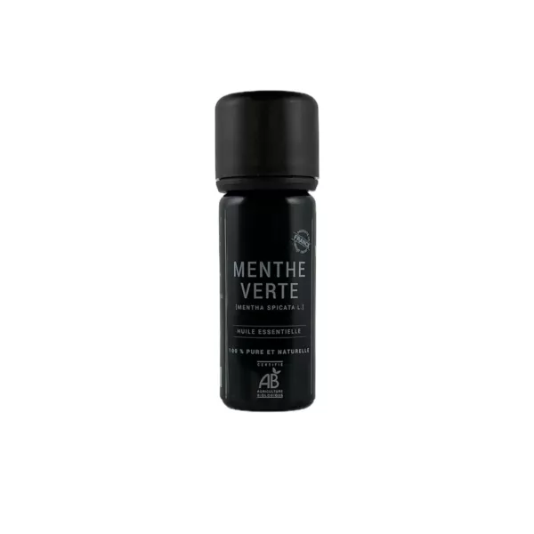Flacon de 10 ml d’huile essentielle de menthe verte BIO Olessen, cultivée et distillée en Normandie