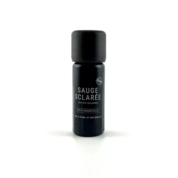 Flacon de 10 ml d’huile essentielle de sauge sclarée Olessen, cultivée et distillée en Normandie